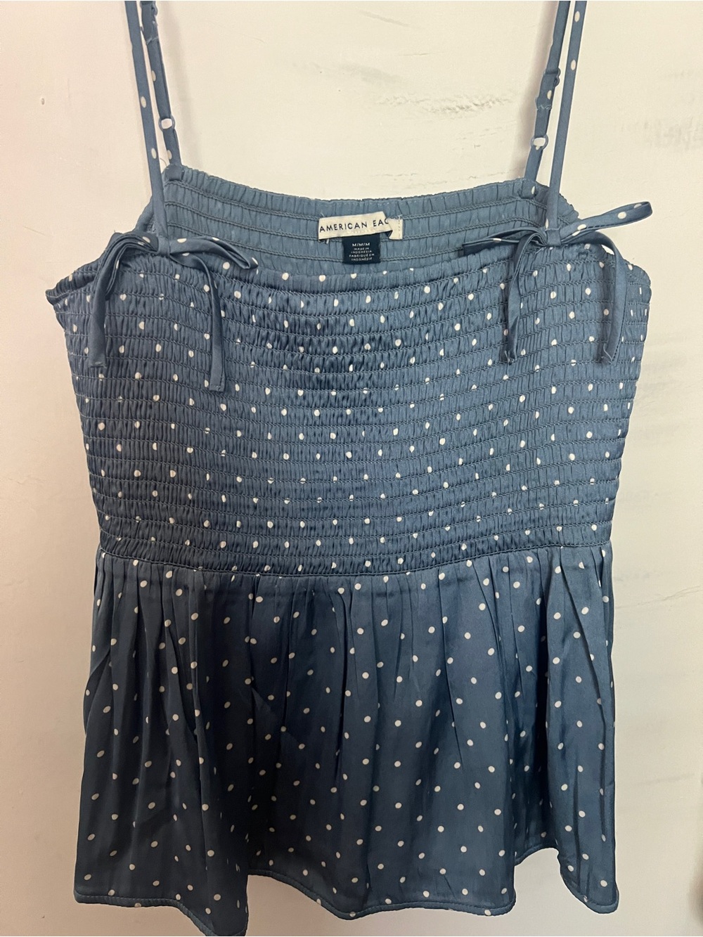 American Eagle Outfitters Blue Polka Dot Smocked Sundress Top